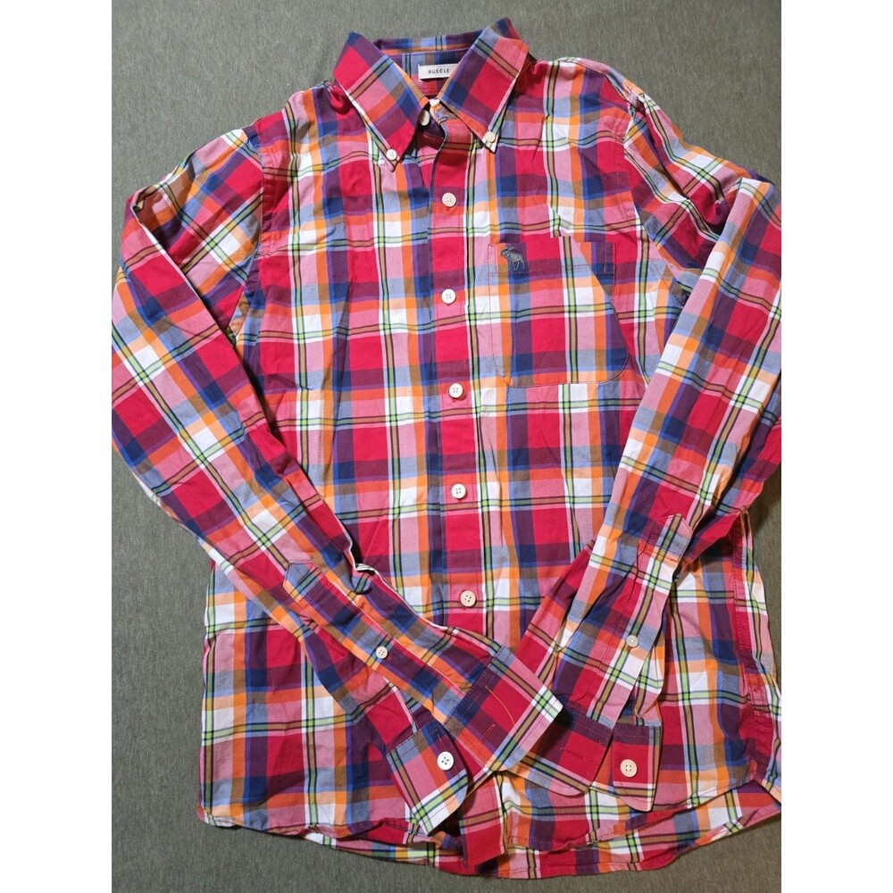 Abercrombie And Fitch Mens Muscle Button Down Preppy Plaid Sz Medium Long Sleeve